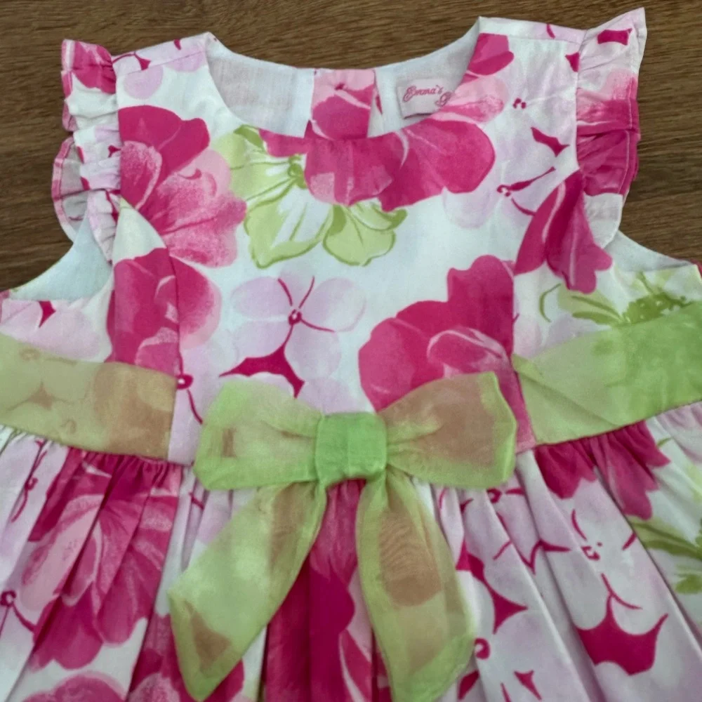 NWOT 2T Floral Pink and Green Dress with Bow